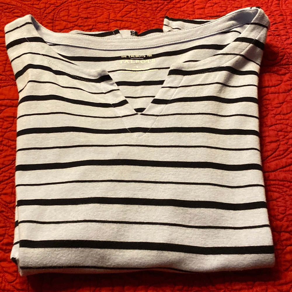 Talbots 100%Cotton Split Neck Tee Elbow Sleeves